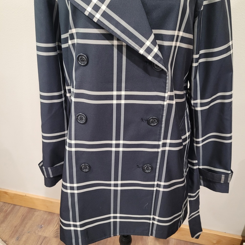 Lauren Ralph Lauren black Plaid Double Breasted Belted Trench Coat Large - Picture 15 of 16